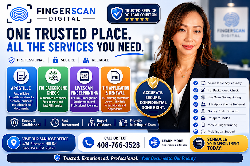 Fingerscan Digital | FBI Background Check | Apostille | Fingerprint Card | ITIN Application 2