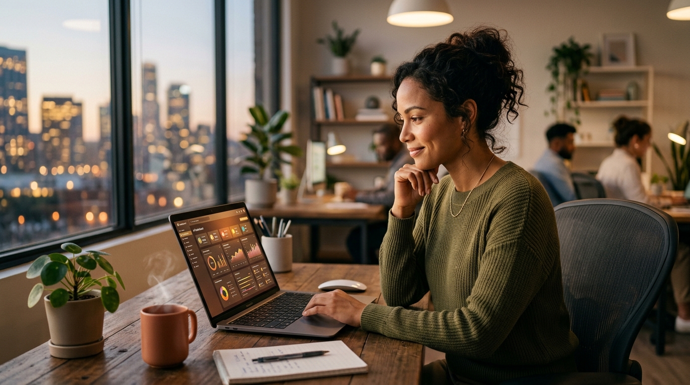 A professional reviewing AI tools at work