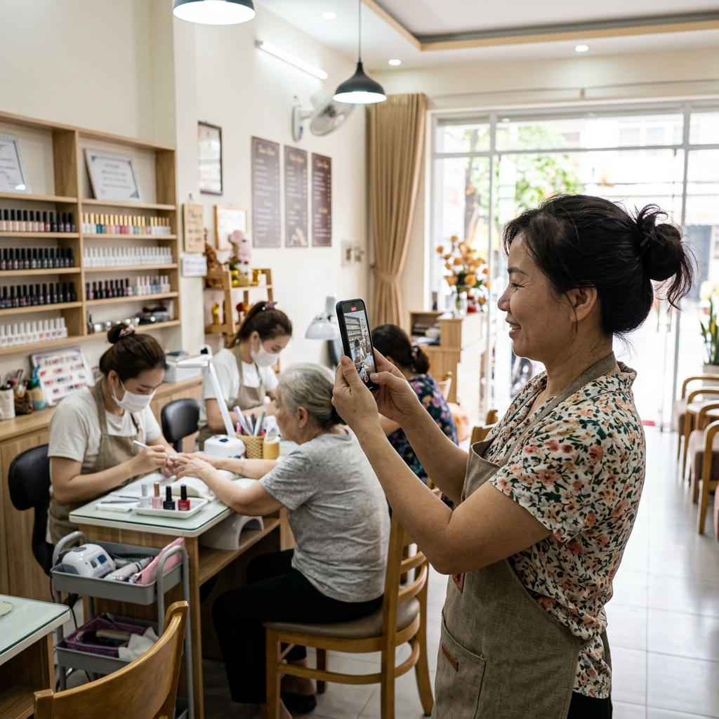 Chủ tiệm quay video ngắn hậu trường cho business địa phương