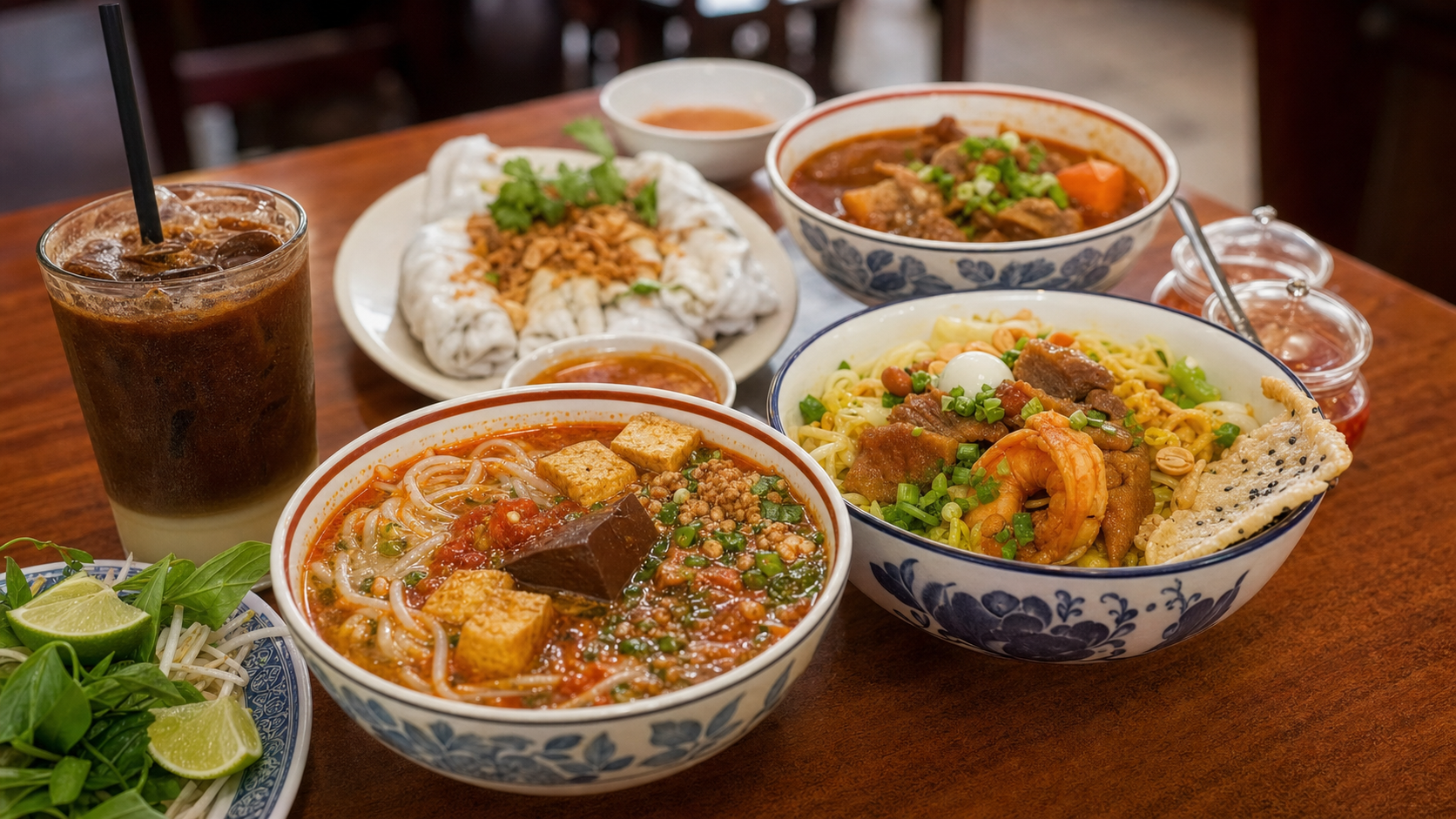 Vietnamese comfort food spread in Little Saigon with bun rieu, mi quang, banh cuon and bo kho