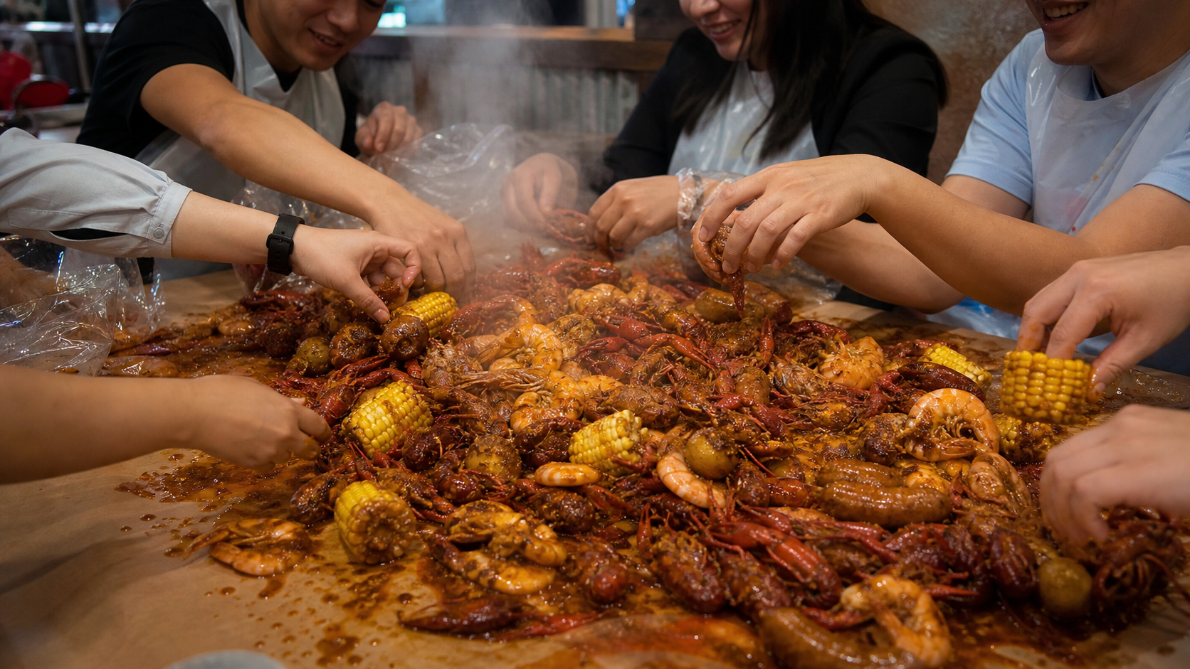 Bàn tiệc hải sản Crawfish Viet-Cajun hấp dẫn