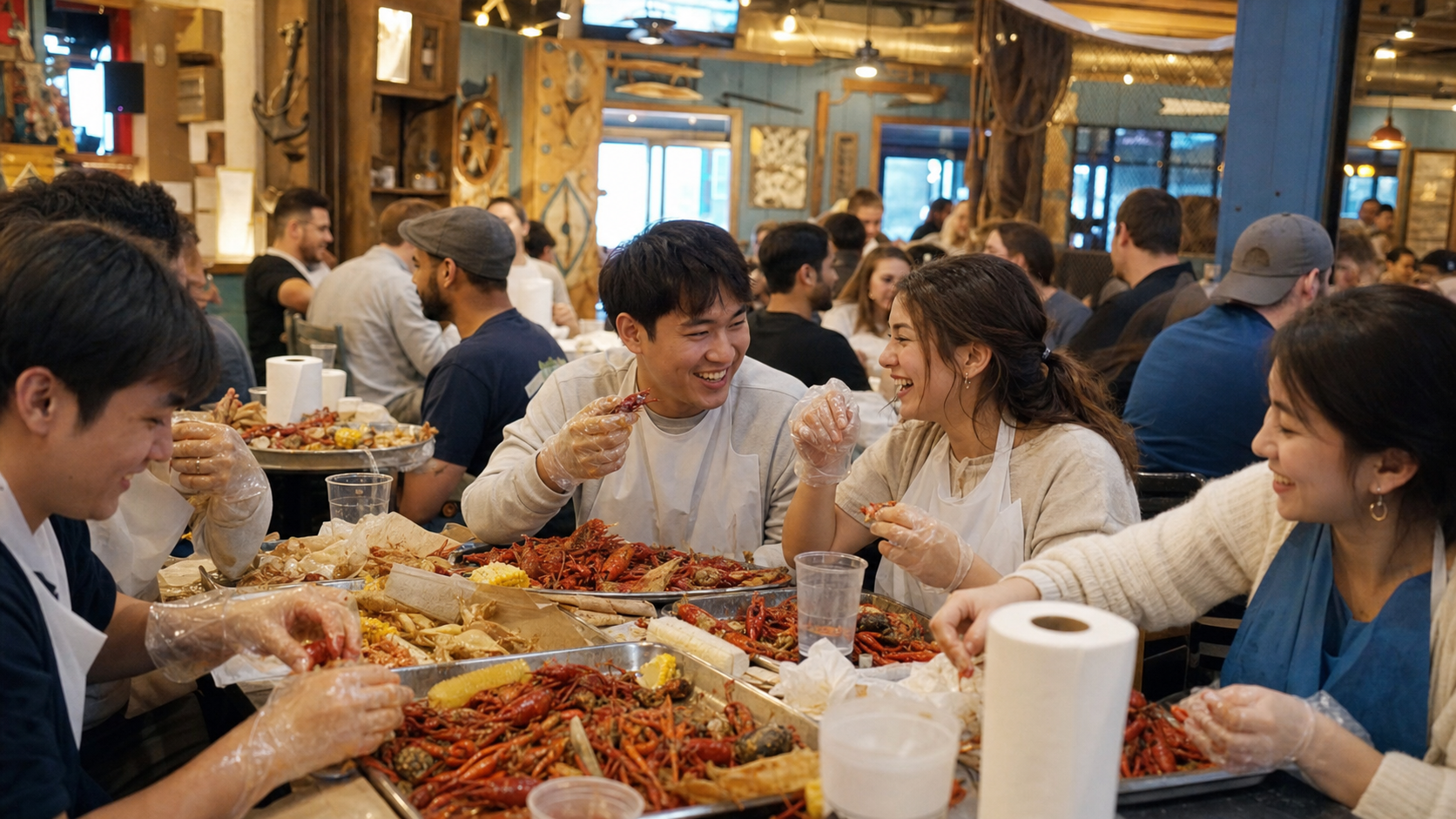 Không khí nhộn nhịp trong quán hải sản Cajun