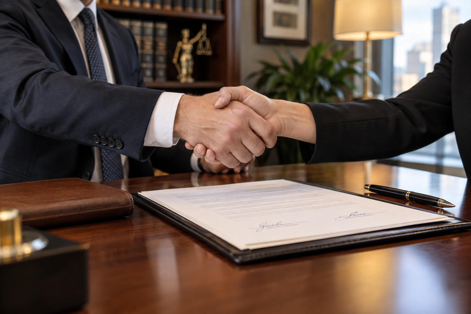 A professional consultation setting with an insurance claim case folder and documents on an office desk