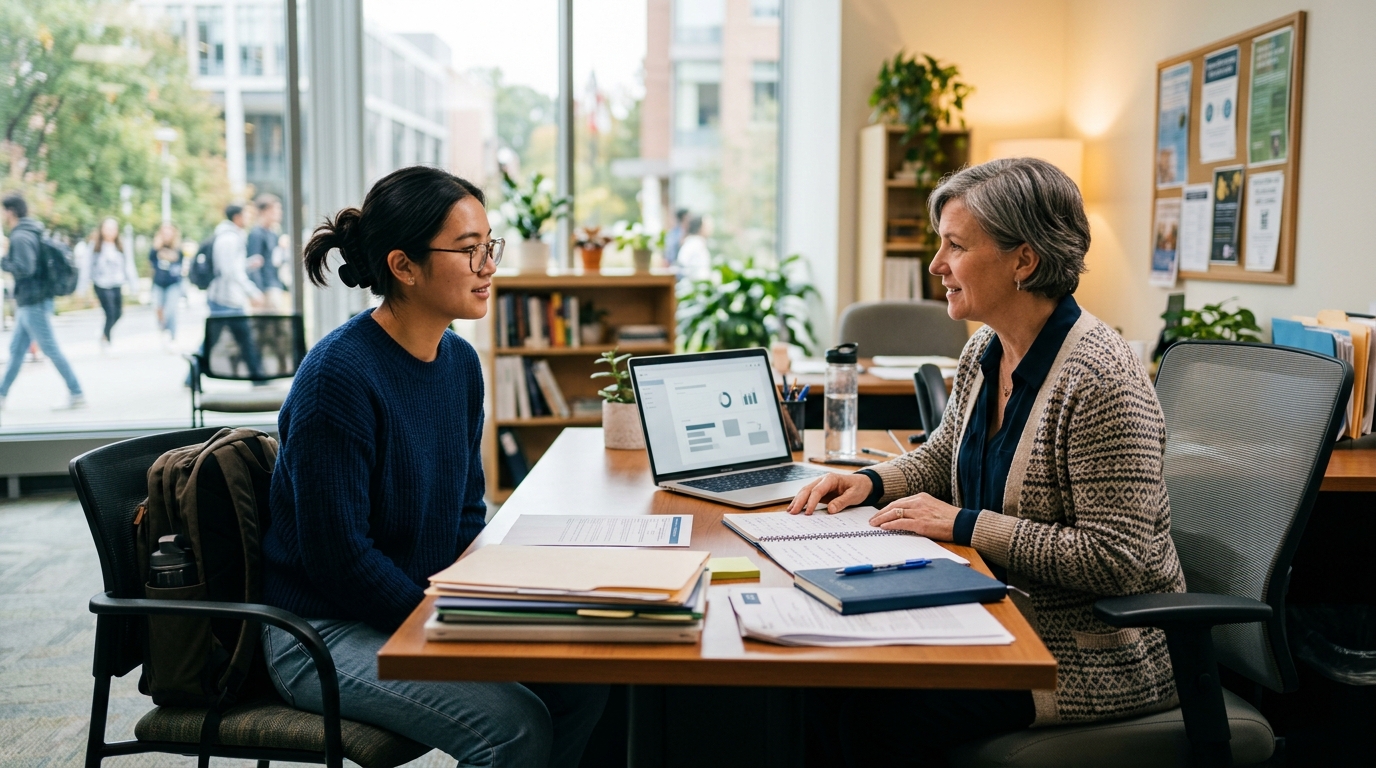 Học sinh Việt gặp counselor để hỏi financial aid
