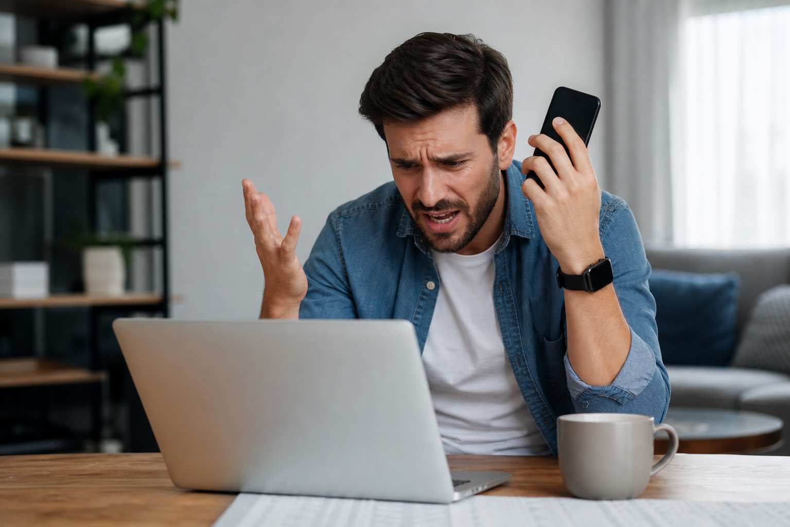 A simple billing issue becomes a conversation split between a chatbot, a phone and an account dashboard