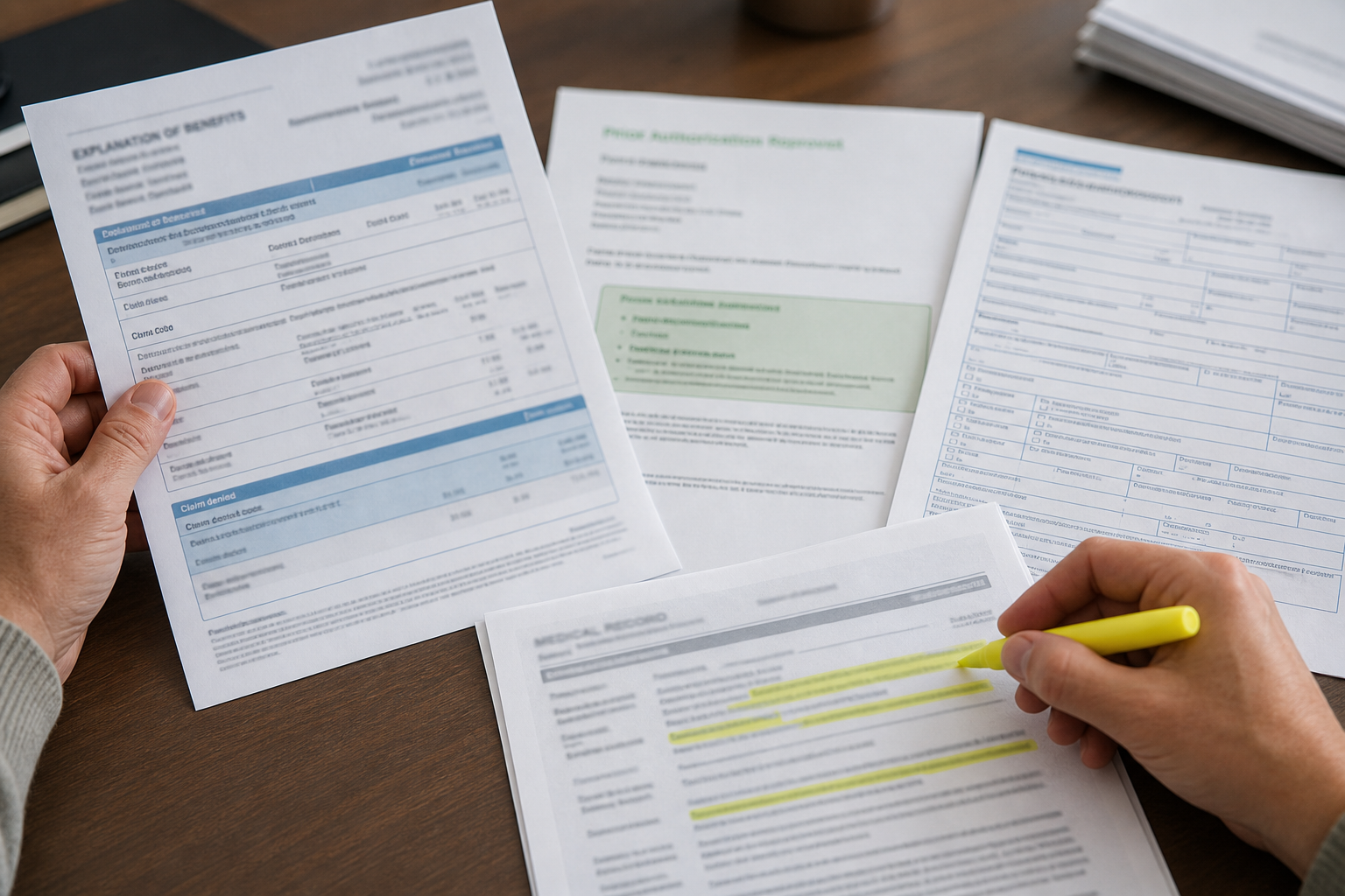 Đặt EOB cạnh authorization, claim codes và medical record giúp biết cần corrected claim hay appeal