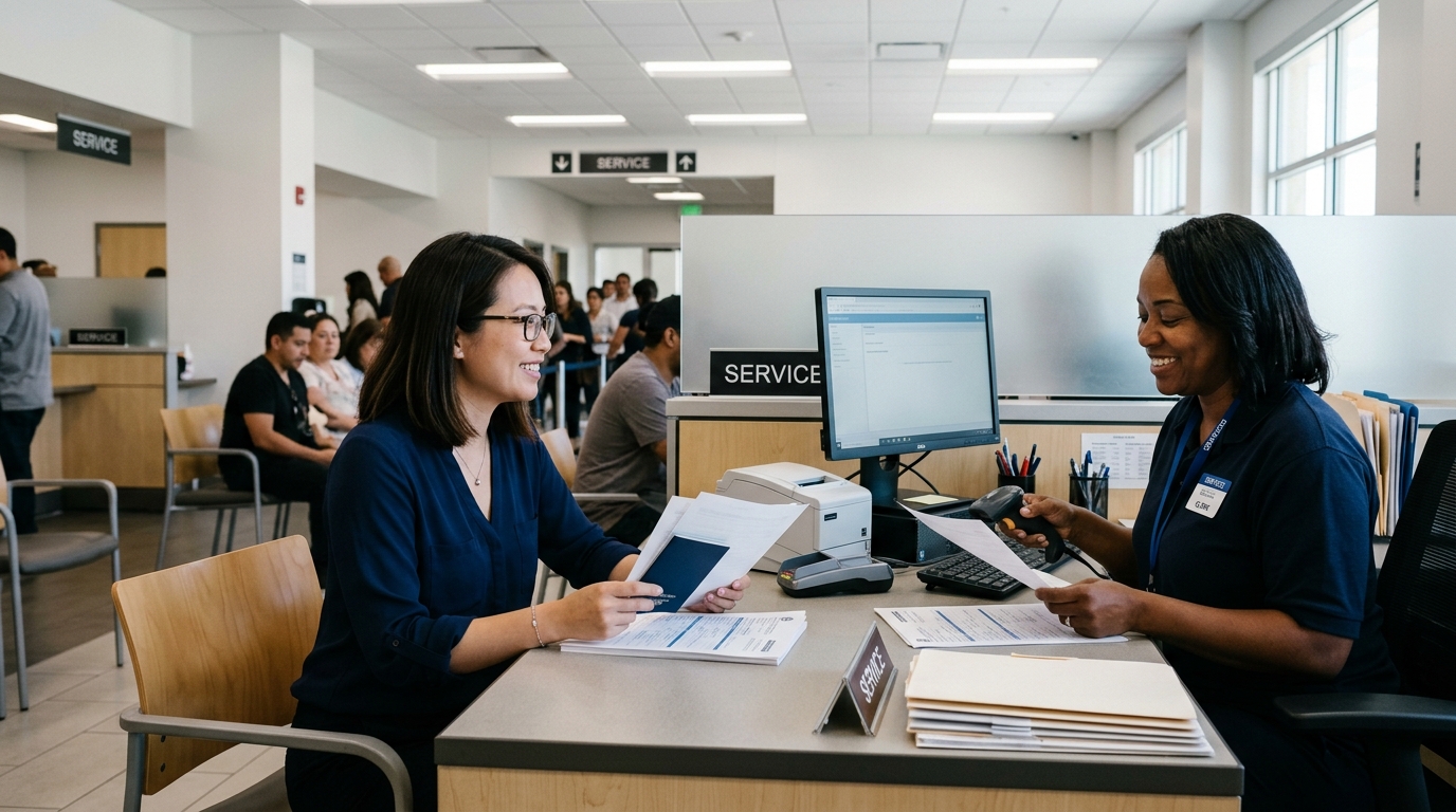 Người Việt làm giấy tờ tại quầy DMV