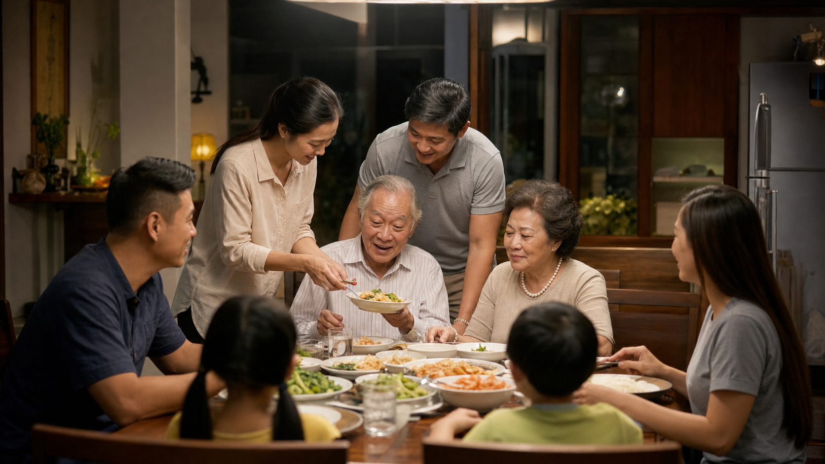 Bữa cơm gia đình đa thế hệ người Việt