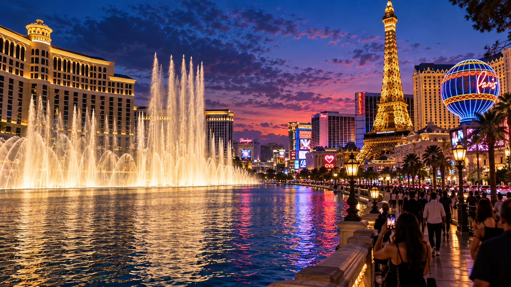 Las Vegas Strip Bellagio Fountains Twilight Scene