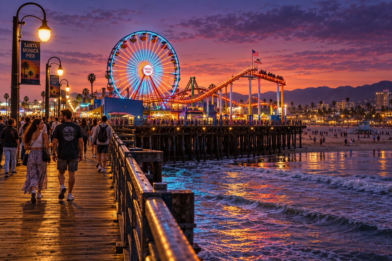 Los Angeles Santa Monica Pier Ferris Wheel Scene