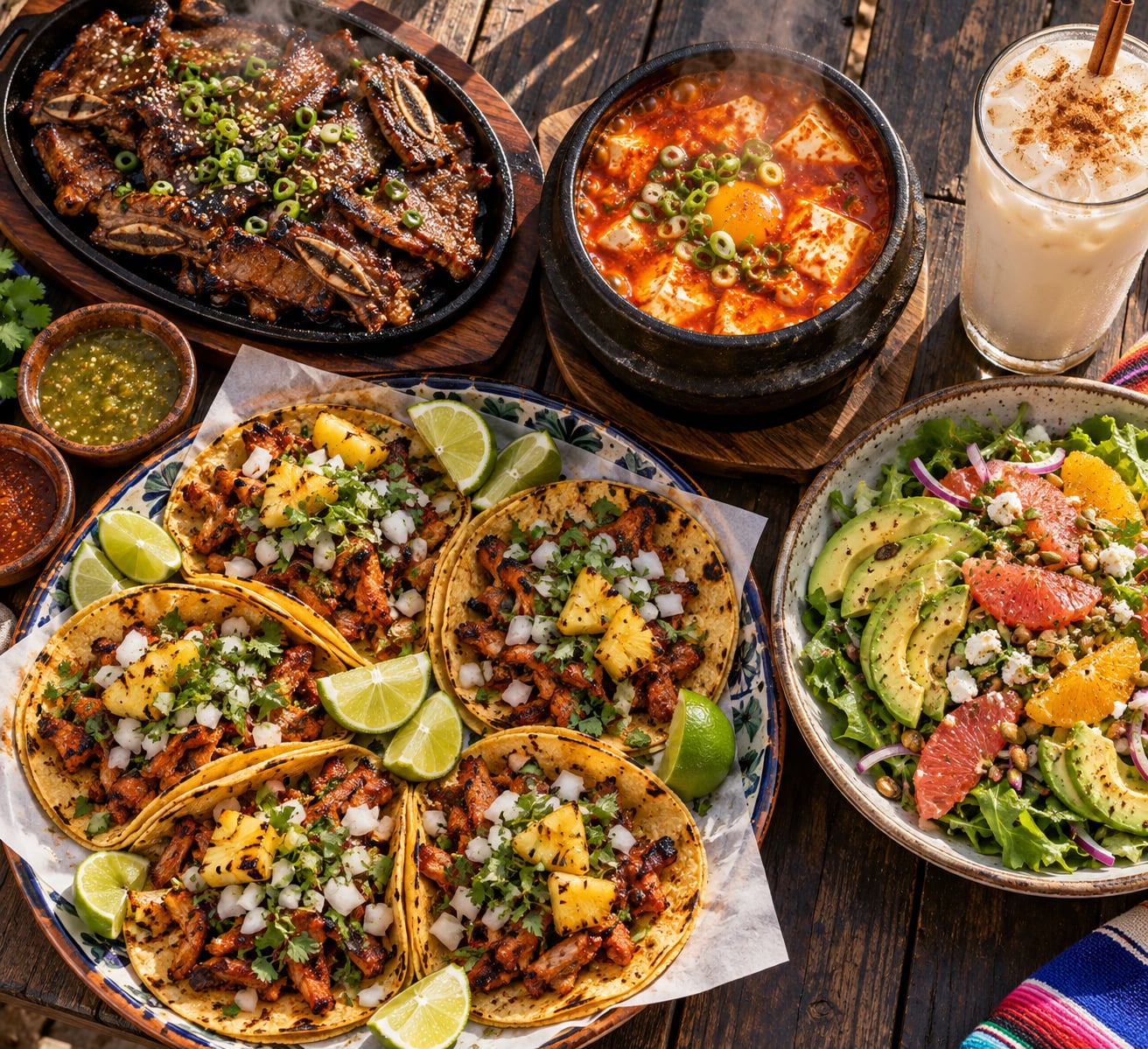 Los Angeles Street Tacos Korean BBQ Feast Flatlay