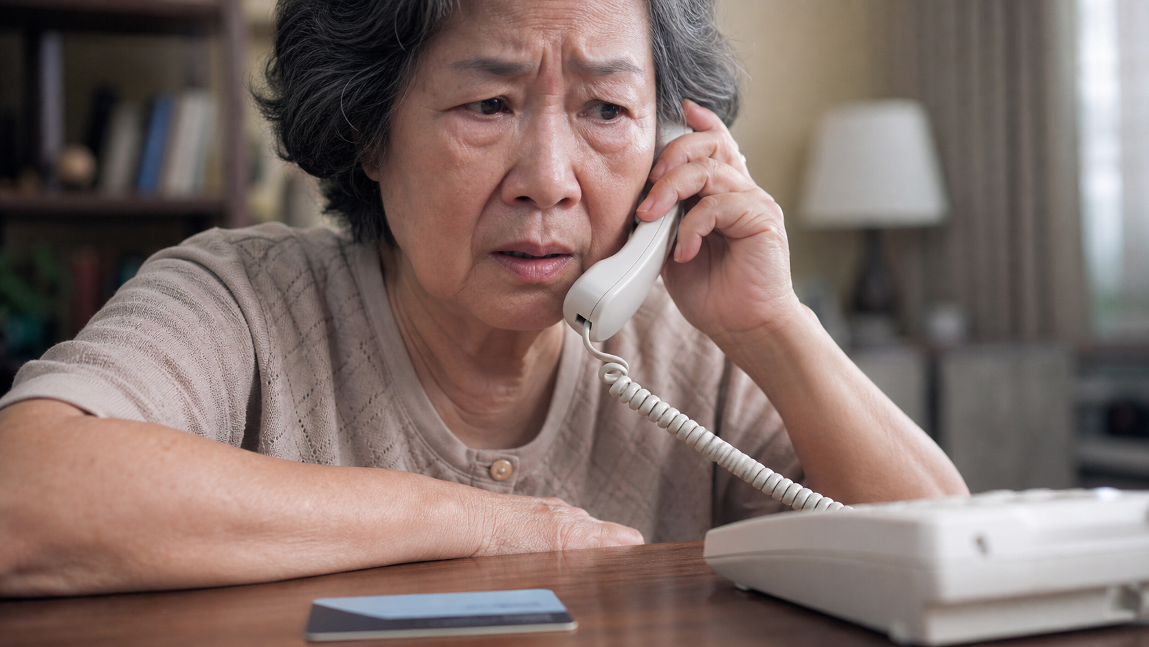Người lớn tuổi lo lắng khi nghe điện thoại scam