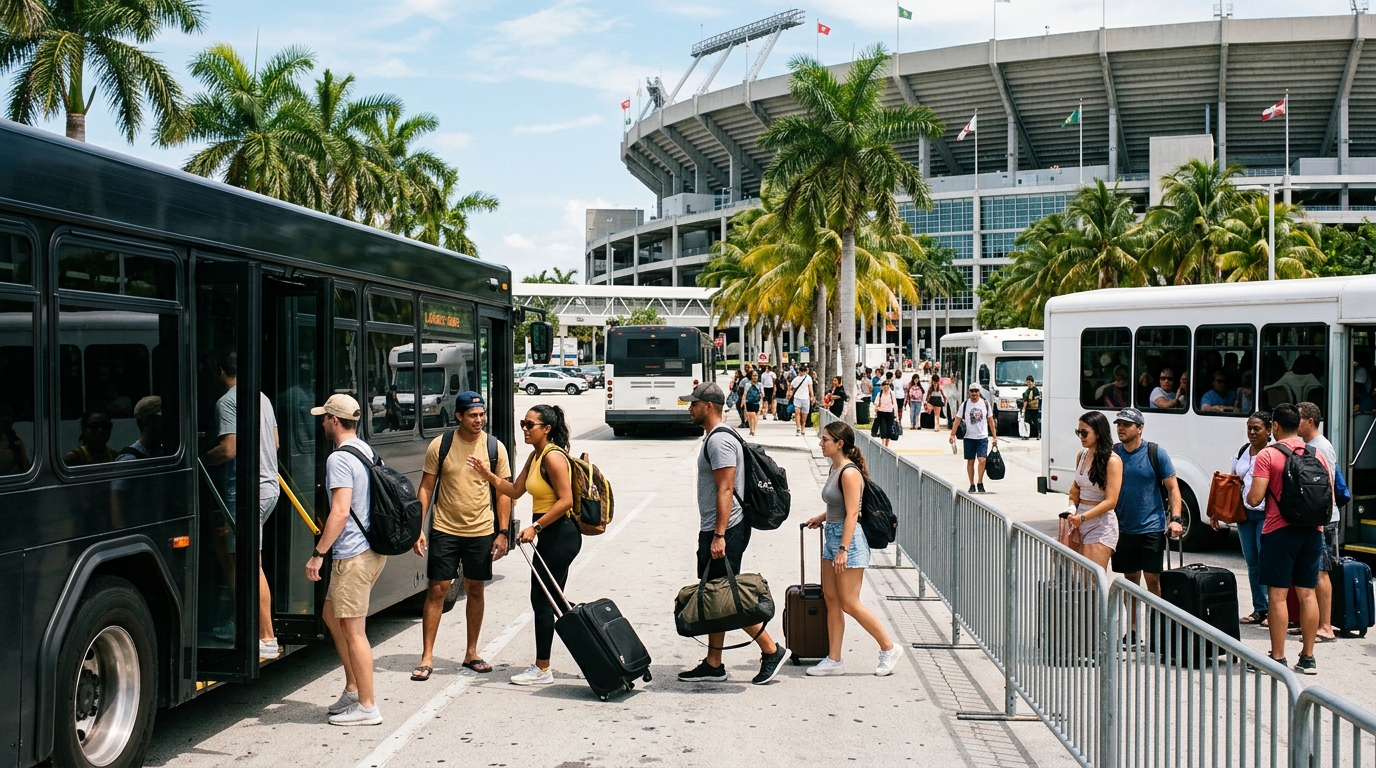 Travelers using Miami transit and shuttle-style transportation