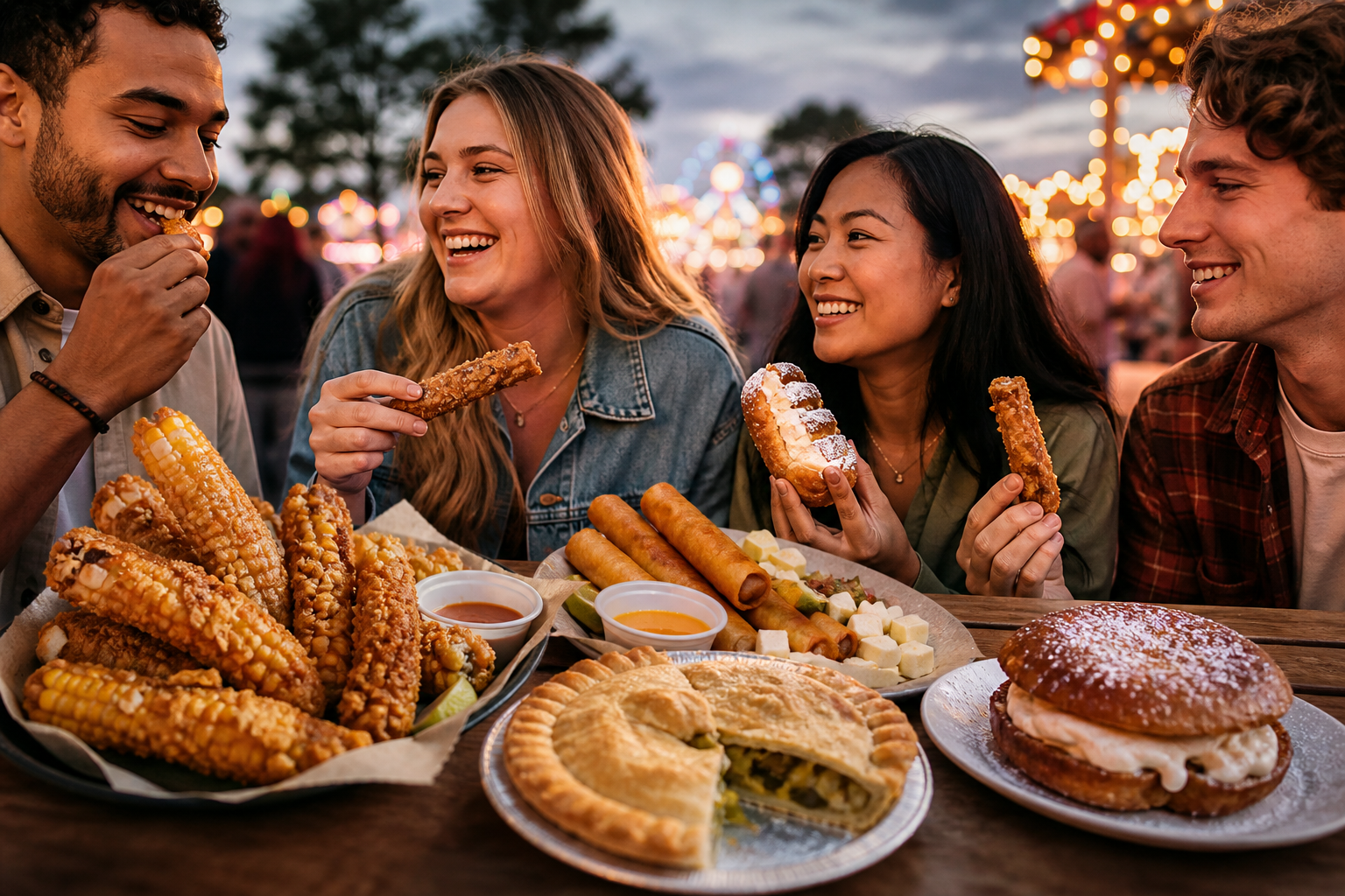 Friends sharing inventive new Minnesota State Fair foods