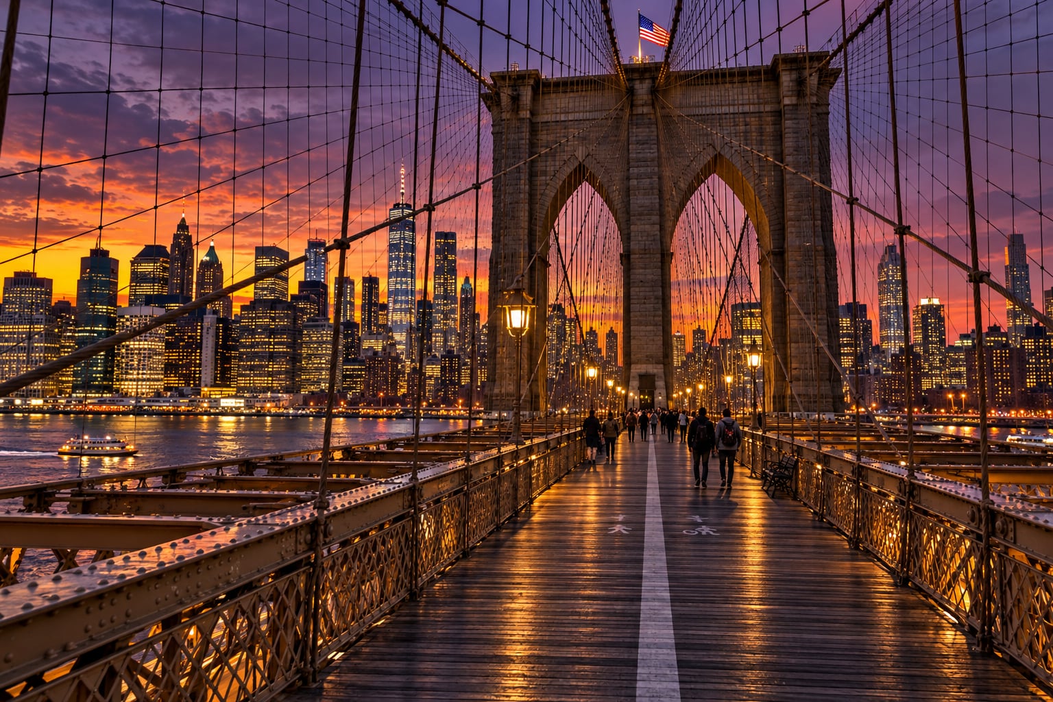 Brooklyn Bridge Twilight Walk Manhattan Skyline