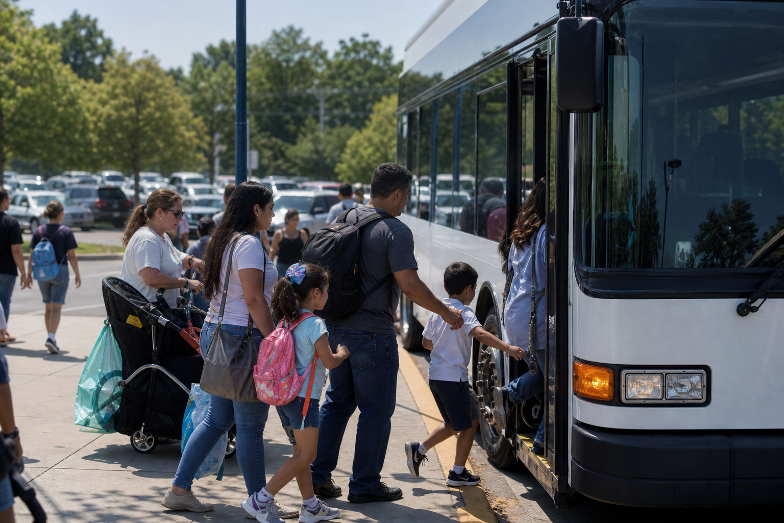 Families taking an affordable Centro Park and Ride bus to the fair