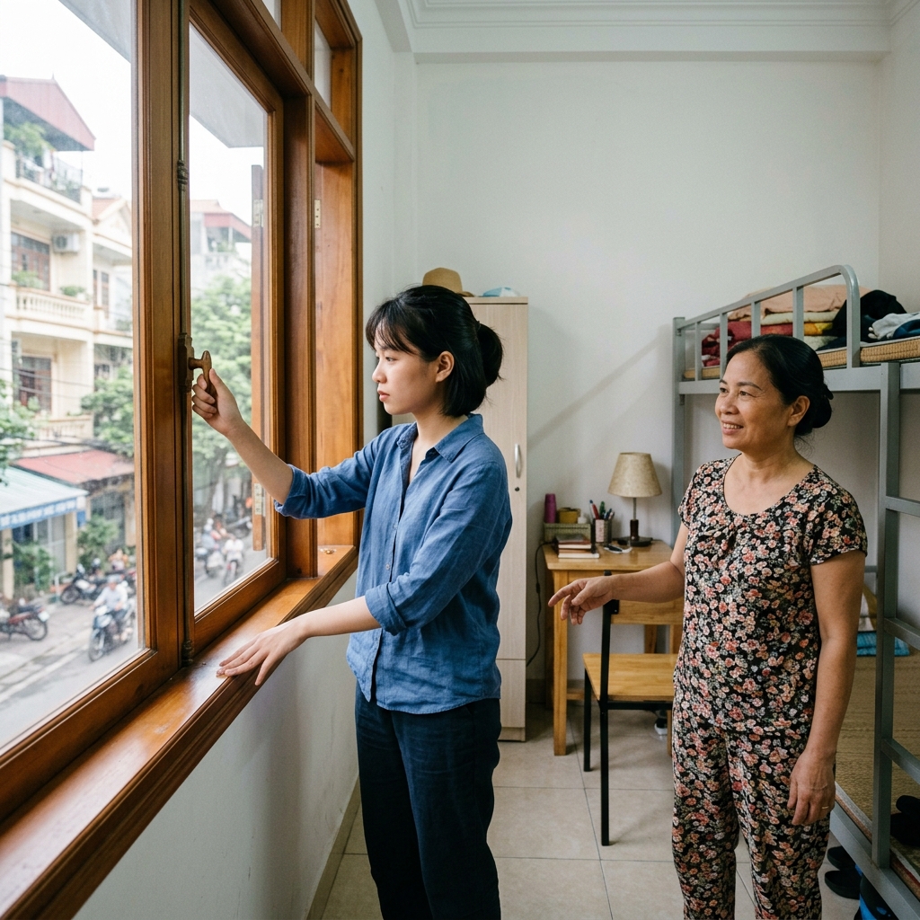 Người thuê đi coi phòng và kiểm tra điều kiện phòng