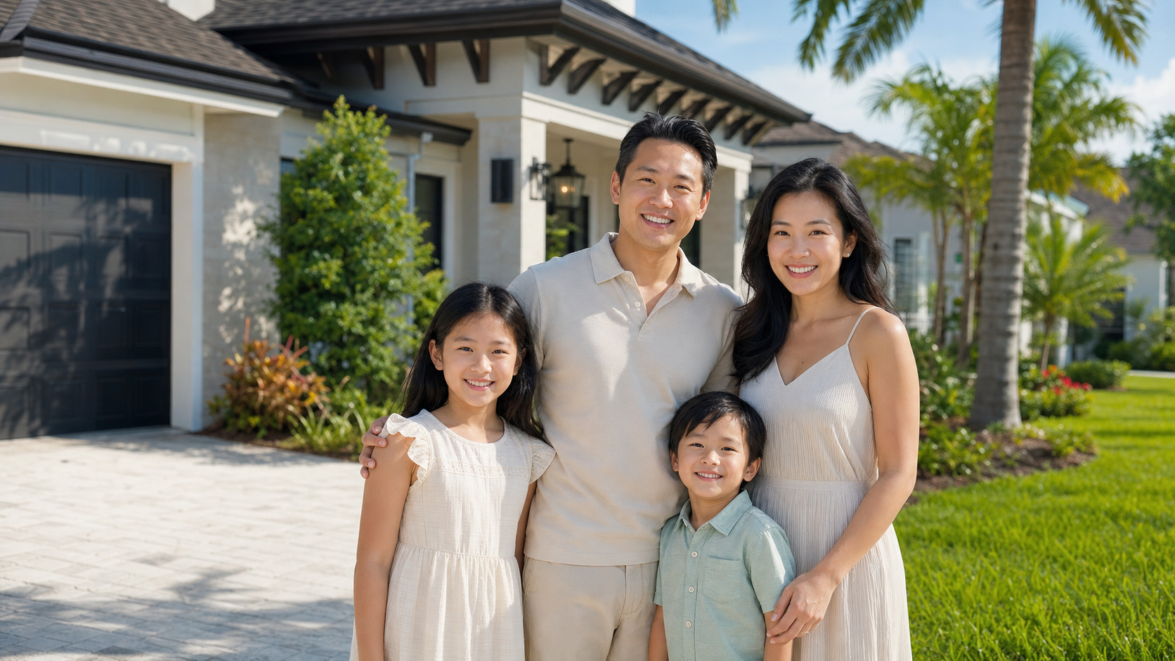 Gia đình gốc Việt trước căn nhà ở Florida