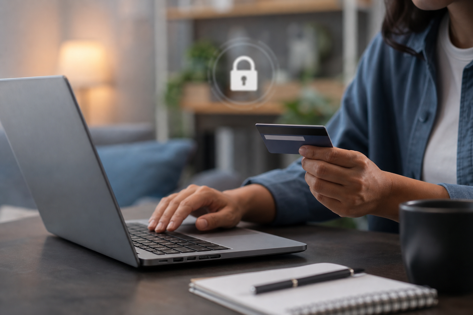 Mua sắm online an toàn bằng laptop và thẻ tín dụng