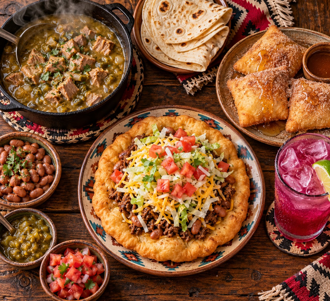 Southwest Navajo Frybread Feast Flatlay