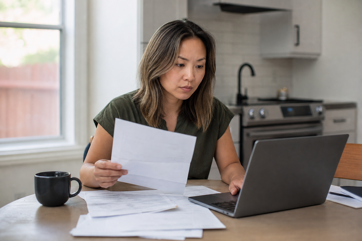 Người vay kiểm tra student loan và ngân sách gia đình trên laptop