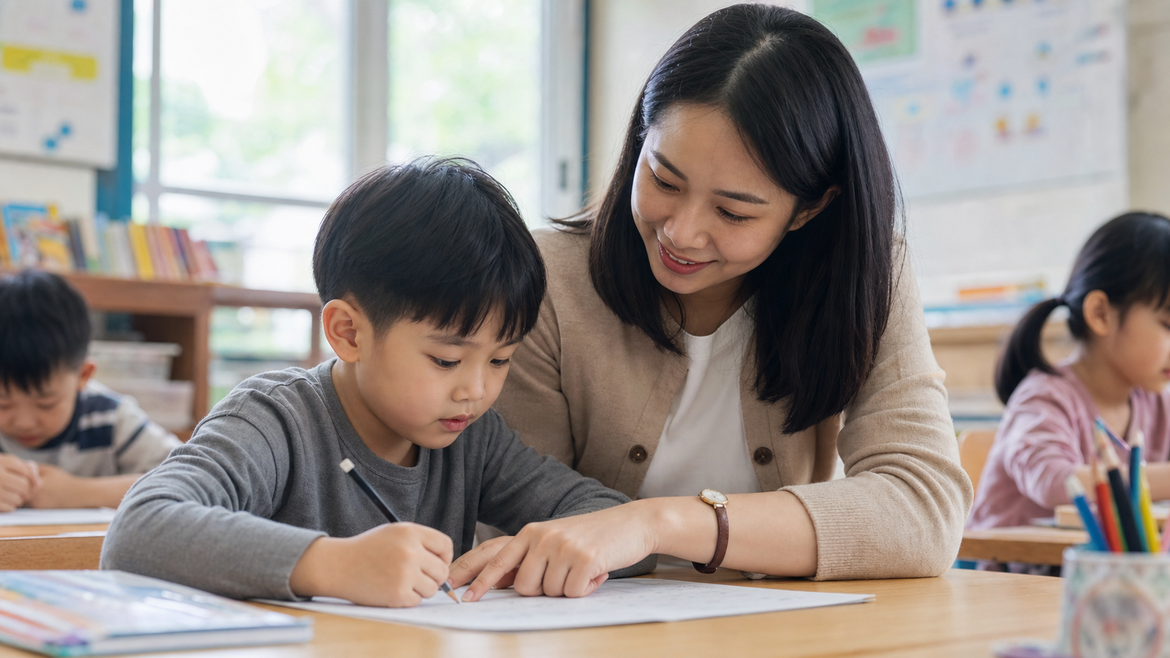 Cô giáo và học sinh trong lớp Việt Ngữ