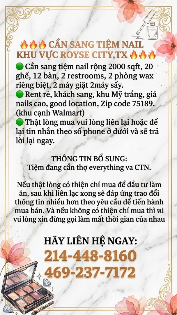 CẦN SANG TIỆM NAIL ROYSE CITY - TX