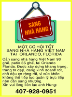 MỘT CƠ HỘI TỐT . SANG NHÀ HÀNG VIỆT NAM TẠI ORLANDO, FLORID