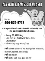 CẦN NGƯỜI GIỮ TRẺ VÀ GIÚP VIỆC NHÀ