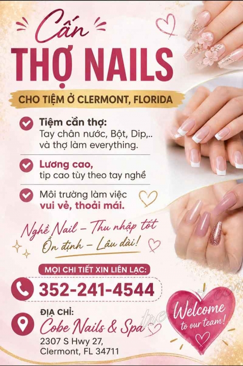 Cần Thợ Nails Ở Clermont, Florida