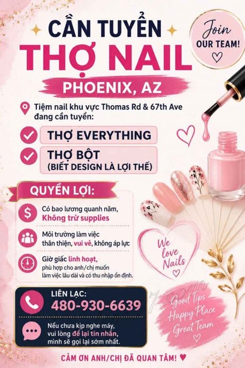 Cần Thợ Nails Ở Phoenix, Arizona