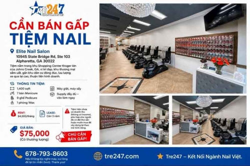 Cần Sang Tiệm Nail Ở Alpharetta, Georgia – 7 bàn, 9 ghế