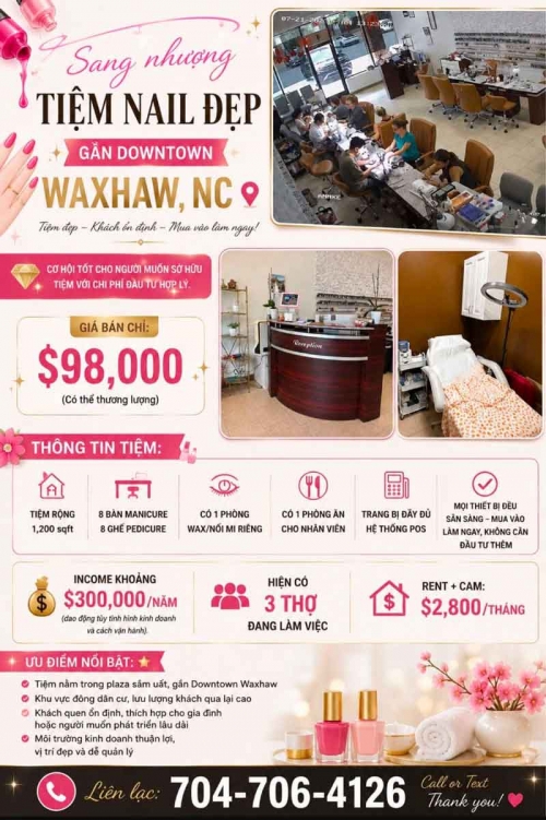 Tiệm Nail Cần Sang Tại Greensboro, North Carolina