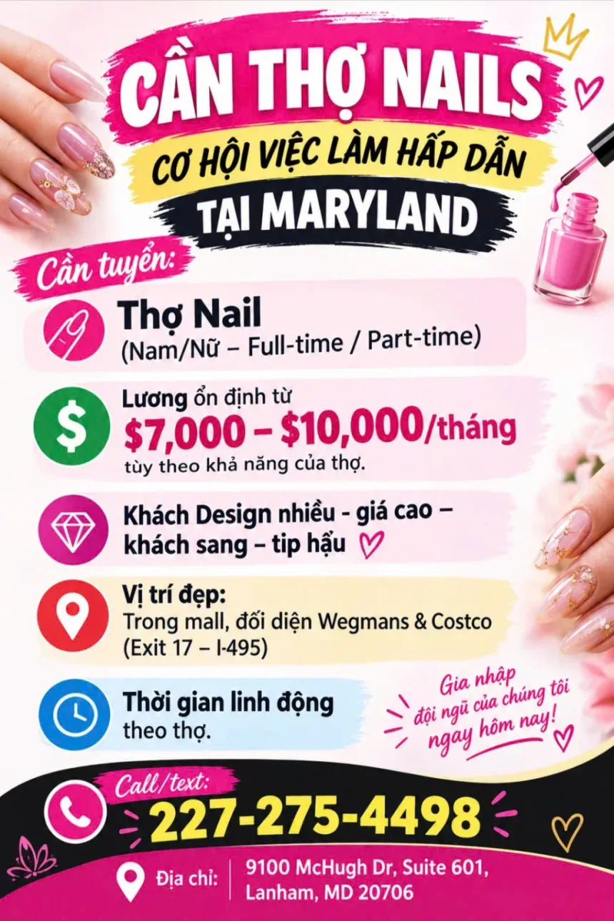 Tuyển Thợ Nail Lanham, Maryland – ổn định