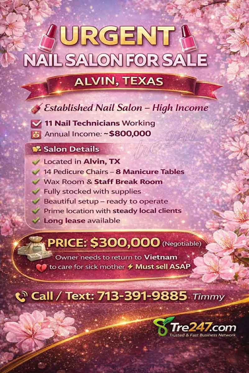 Sang Tiệm Nail Gấp – Alvin, TX