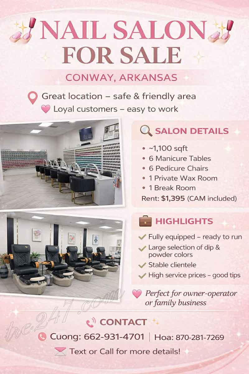 Sang Tiệm Nail Tại Conway Tiệm Đẹp Khách Ổn Định In Conway Arkansas