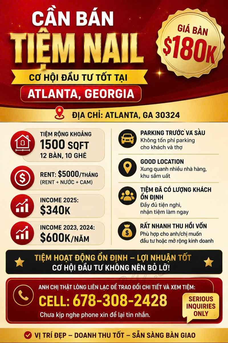 Sang Tiệm Nails Atlanta, Georgia - Income Tốt