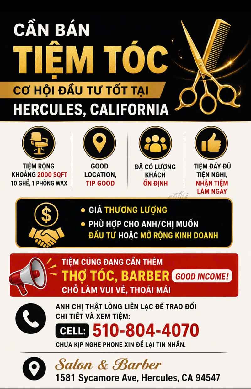Sang Tiệm Tóc Tại Hercules, California - Vị Trí Tốt