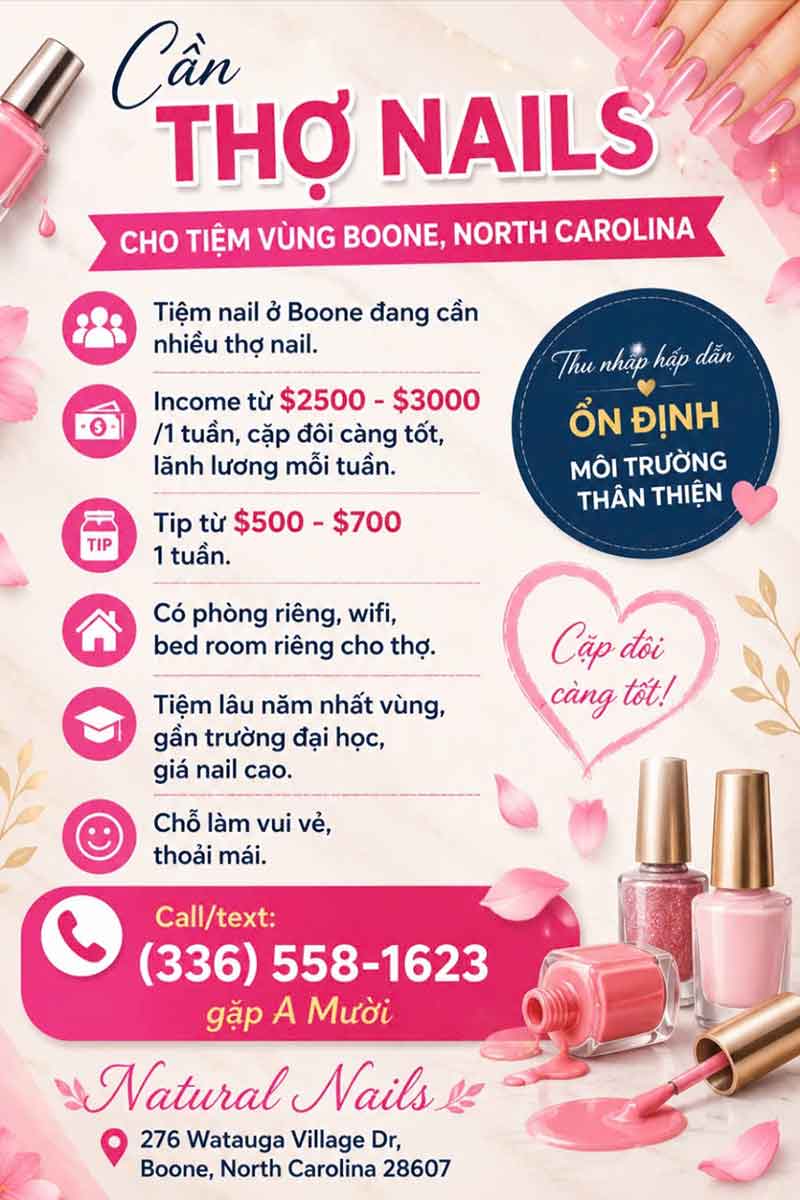Cần Thợ Nails Cho Tiệm Ở Boone, North Carolina