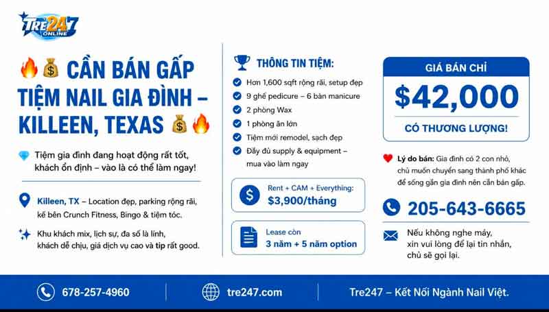 Sang Tiệm Nails Killeen, Texas - Giá Sang Tốt