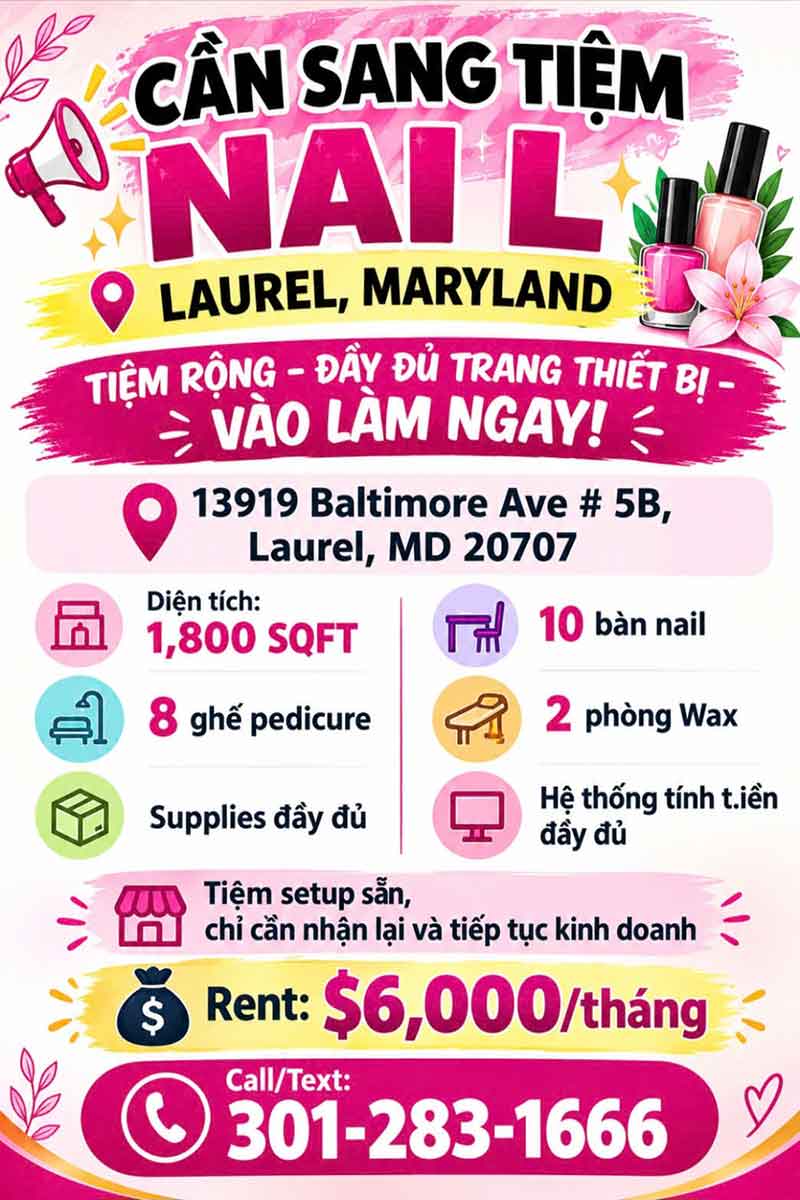 Sang Tiệm Nails Tại Laurel, Maryland