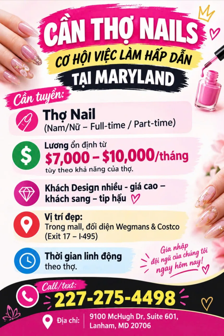 Cần Thợ Nails Tại Lanham, Maryland