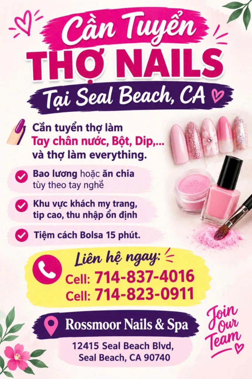 Cần Tuyển Thợ Nails Tại Seal Beach, CA