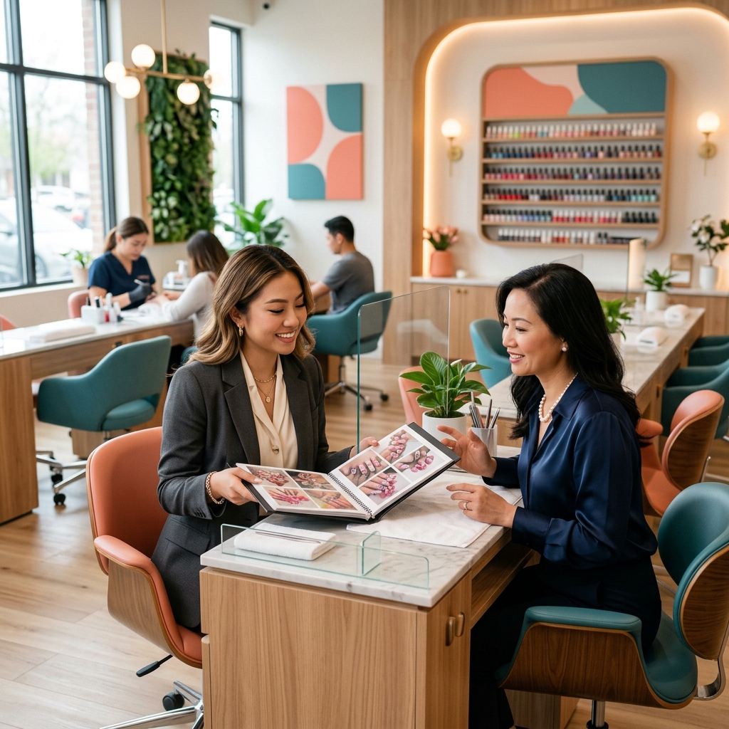 Người mới phỏng vấn tại tiệm nail Vietnamese-American với portfolio mẫu nail