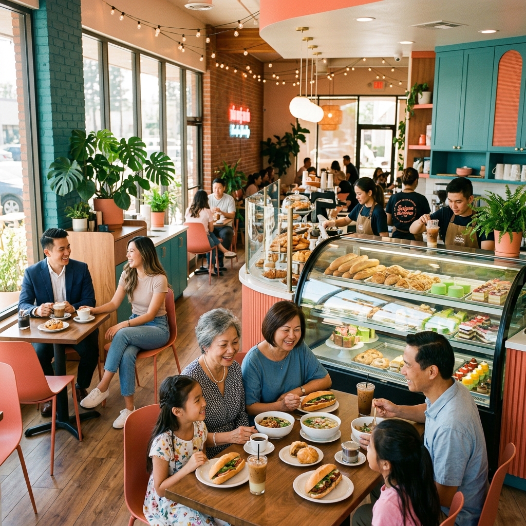 Vietnamese bakery cafe in California with bánh mì, pastries and iced coffee